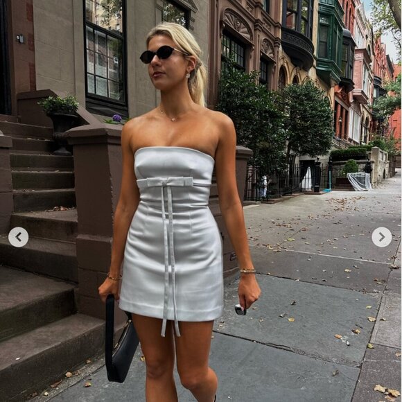 Zara Satin Strapless Bow Dress NWT Silver Blogger Fav Size Large - Picture 2 of 12